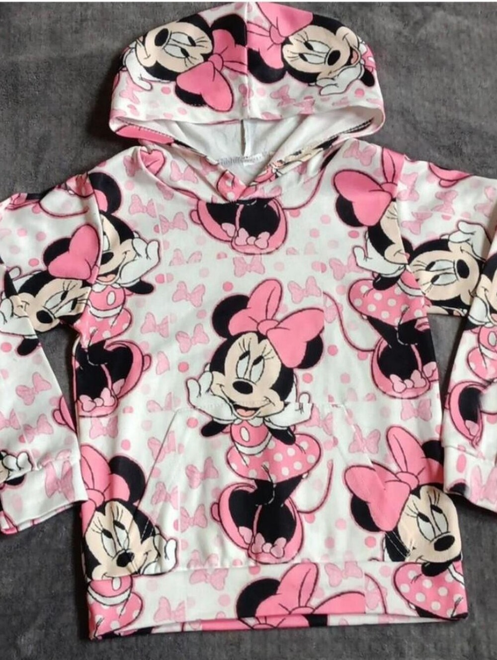 Disney Minnie Mouse Kids Hoodie in Pink and White Hooded Lightweight Sweatshirt - Picture 1 of 4